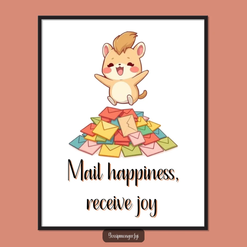 Funny Free Printable Wall Art: Bouncing Creature Mail Pile Quirky Downloadable