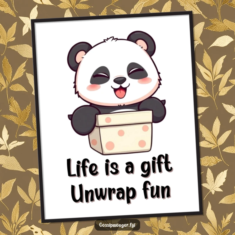 Funny Free Printable Wall Art: Playful panda with a mischievous wink, popping out of an open gift box.