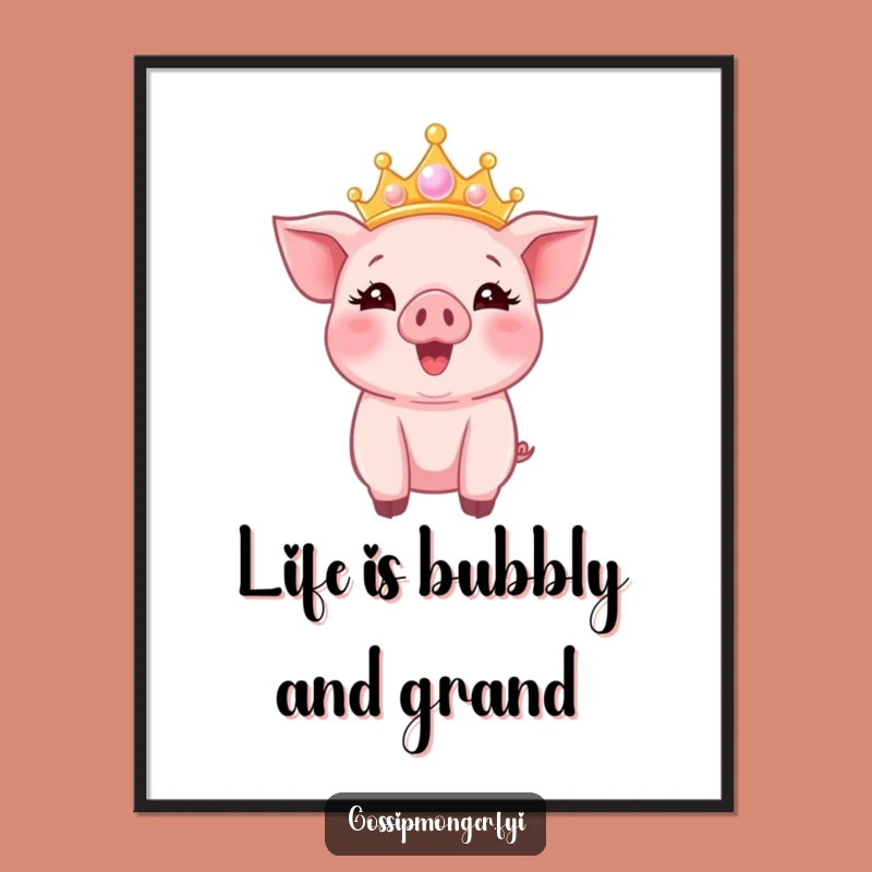 Funny Piglet Art Free Printable: Bubble Crown Piggy Downloadable Wall Decor