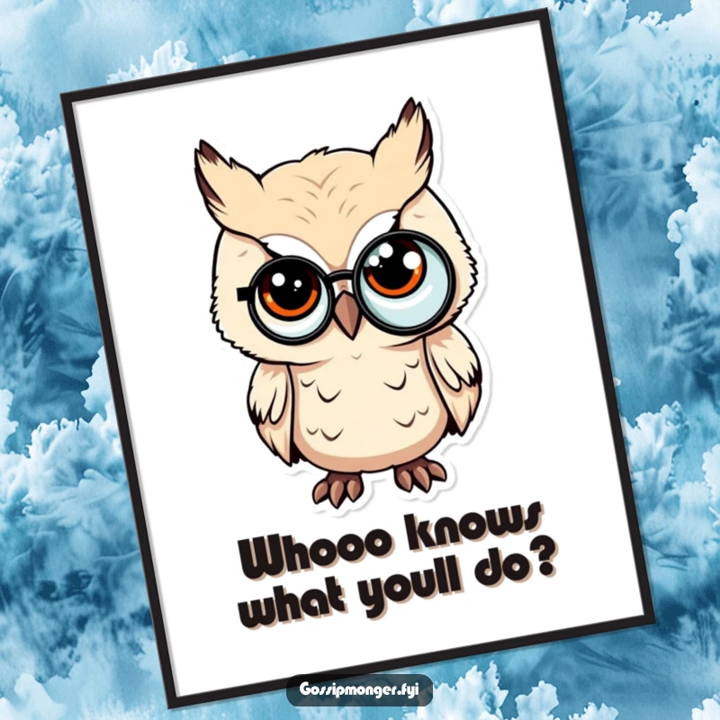 Funny Free Printable Wall Art: A tiny owl wearing a monocle slyly winks, adding a touch of sophisticated humor to any room.