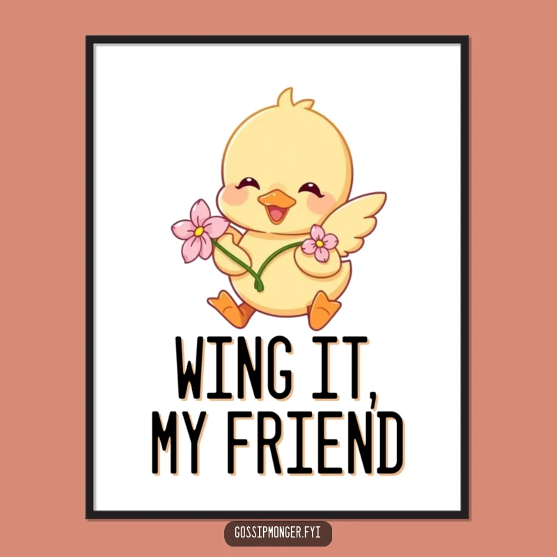 Free Printable Wall Art: Excited Duckling Flower Joy - Downloadable Home Decor