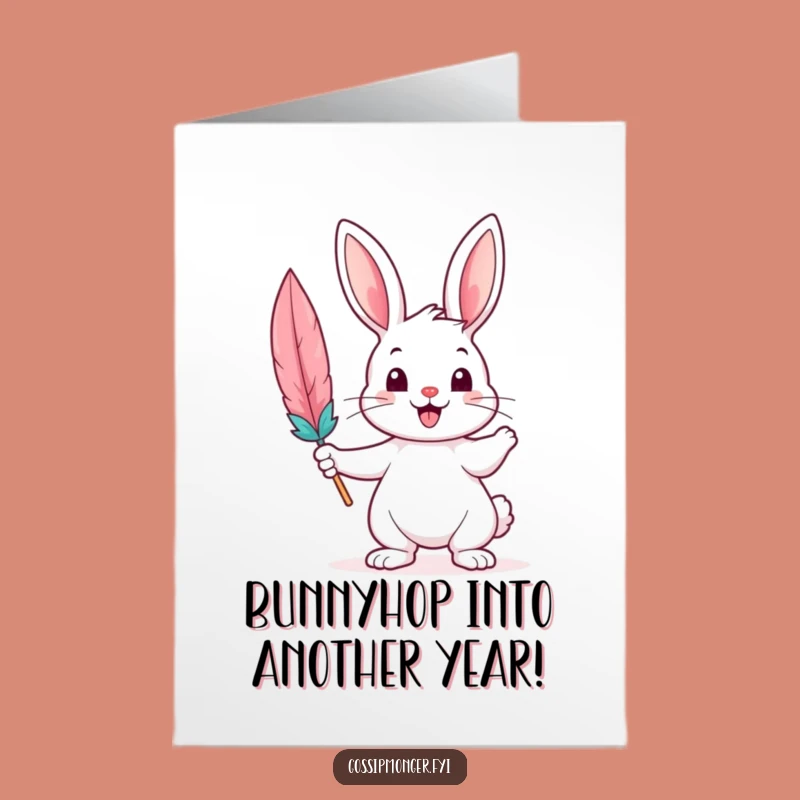Free Printable Birthday Card: Funny Bunny with Quill, A Hilarious Downloadable Gift