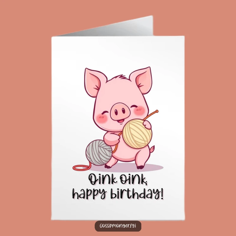 Free Printable Funny Birthday Card: Piglet Spinning Yarn, Hilarious Downloadable for Energetic Fun