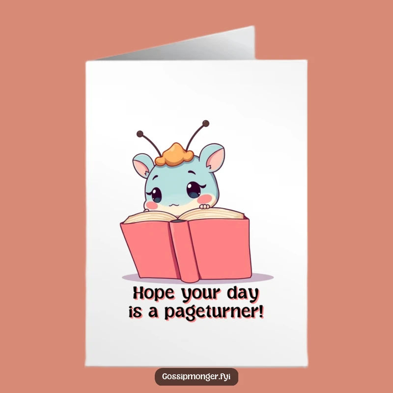 Free Printable Birthday Card: Curious Creature Peeks From Book Funny Greeting