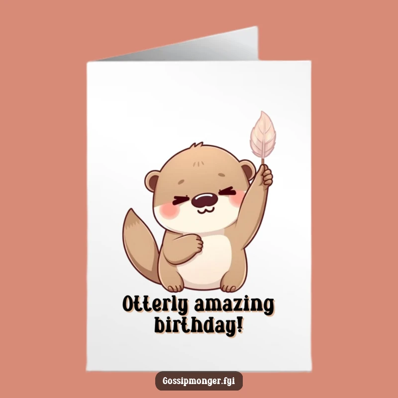 Playful Otter Birthday Card - Free Printable Feather Surprise Greeting Gift