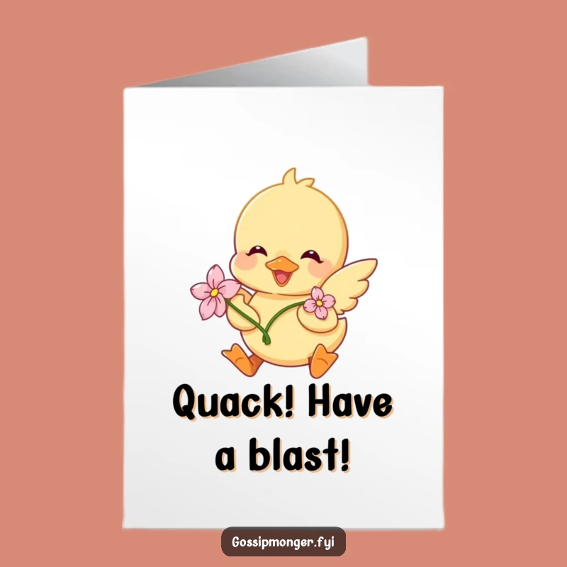 Free Printable Birthday Card: Excited Duckling Flower Fun - Downloadable E-Card