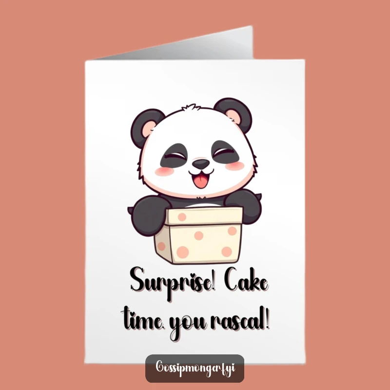 Free Printable Birthday Card: Mischievous Panda Winks from Gift Box