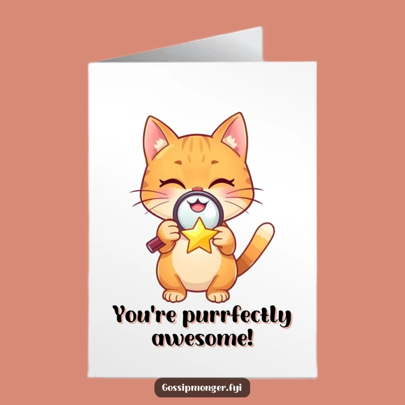 Funny Cat Birthday Card: Orange Cat Magnifying Star Free Printable Download