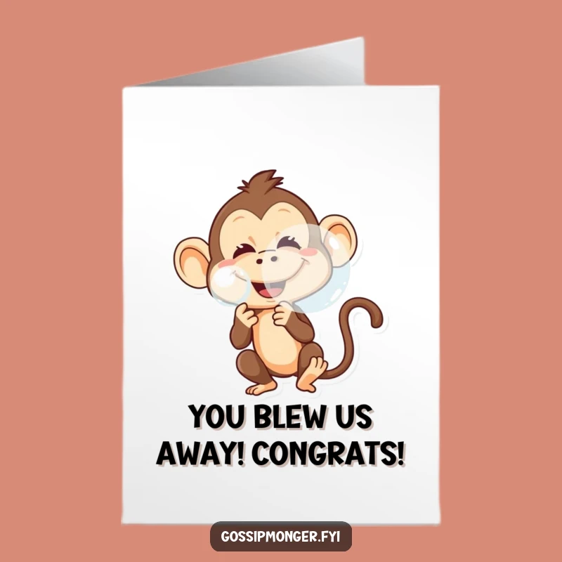 Free Printable Congrats Card: Monkey Bubble Surprise, Downloadable Funny Gift