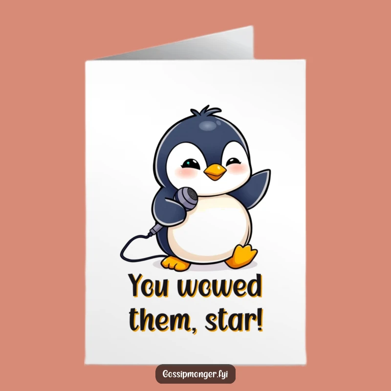 Free Printable Congrats Card: Penguin Singer, Awesome Downloadable Gift for Big Talents