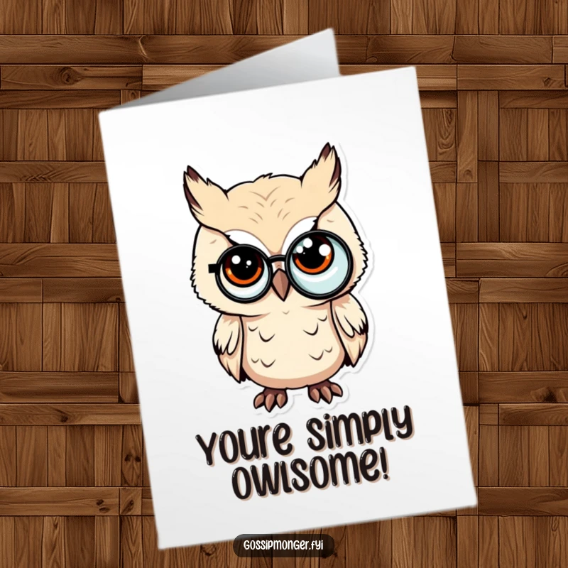 Funny Free Printable Congratulations Card: A tiny owl wearing a monocle slyly winks, congratulating them with dignified humor.