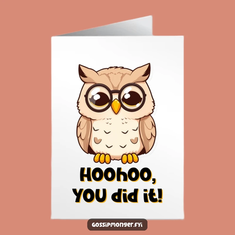 Free Printable Congrats Card: Surprised Owl Monocle Wow - Downloadable E-Card