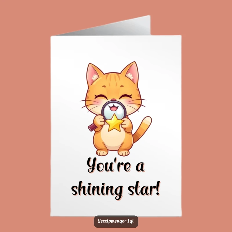 Congrats Card Free Printable: Cat Investigates Star with Magnifying Glass Download