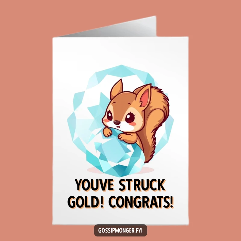 Free Printable Congratulations Card: Squirrel & Gemstone Celebrate Success, Downloadable Gift