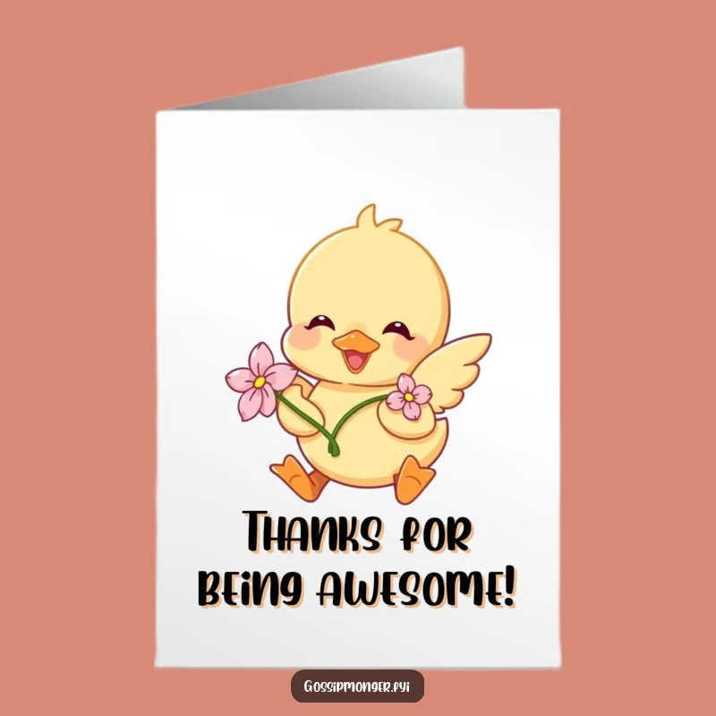 Free Printable Thank You Card: Grateful Duckling Flower Thanks - Downloadable E-Card