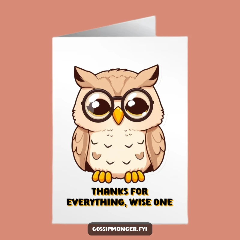 Free Printable Thank You Card: Surprised Owl Monocle Thanks - Downloadable E-Card