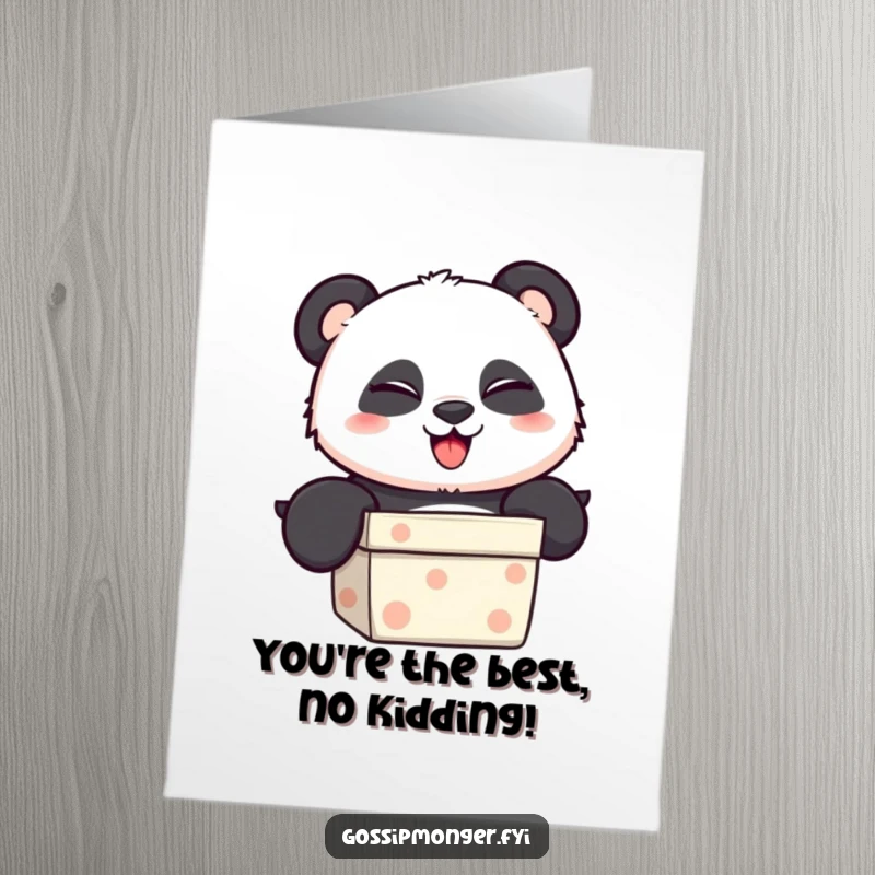 Funny Free Printable Thank You Card: Playful panda winking from a gift box, expressing thanks for a thoughtful gesture.