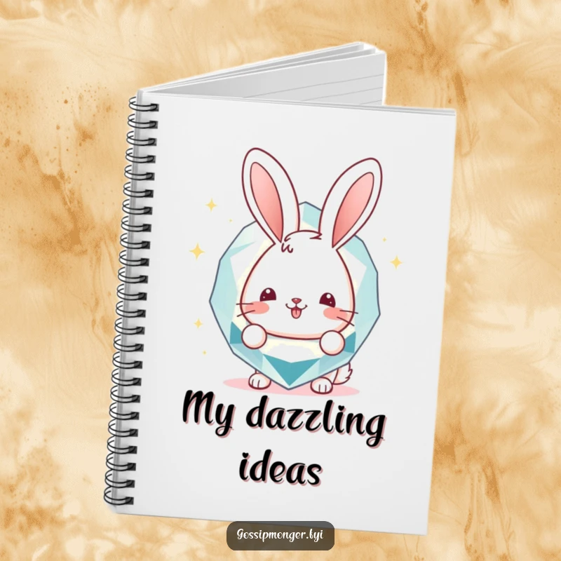 Funny Notebook: Cheerful bunny hiding behind a large, shiny gemstone, perfect for writing funny notes and ideas, a great funny gift.