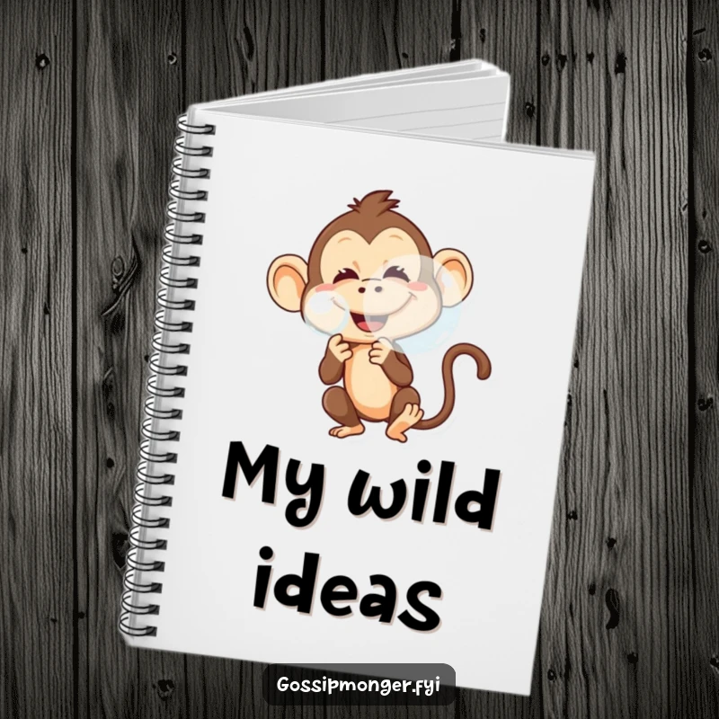 Funny notebook cover with a mischievous monkey blowing a large bubble, perfect for jotting down silly thoughts.