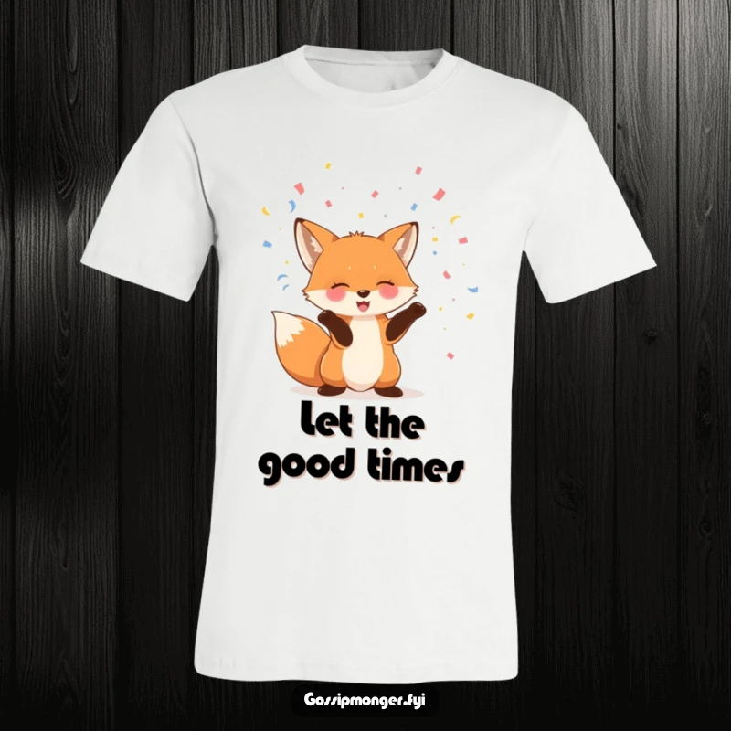 Funny fox t-shirt depicting a giggling fox joyfully throwing handfuls of confetti into the air with its paws.