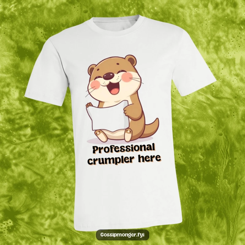 Funny T-Shirt: A cheerful otter giggles uncontrollably while holding a crumpled paper, a symbol of messy but brilliant ideas.