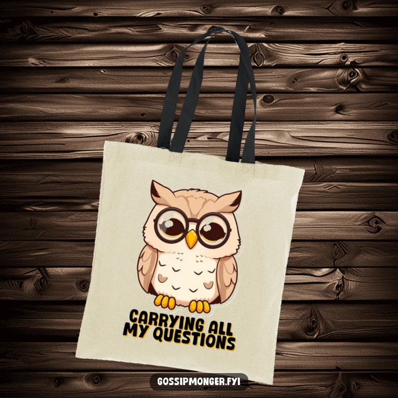 Funny Surprised Owl Tote Bag: A dapper owl with a monocle looks wide awake and utterly surprised, a humorous design for carrying essentials.