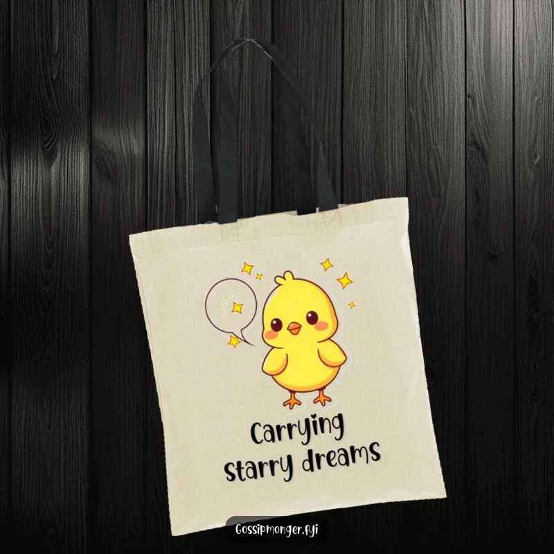 Funny Chick Tote Bag: A bright yellow chick has a speech bubble full of twinkling stars, great for a funny and practical gift.