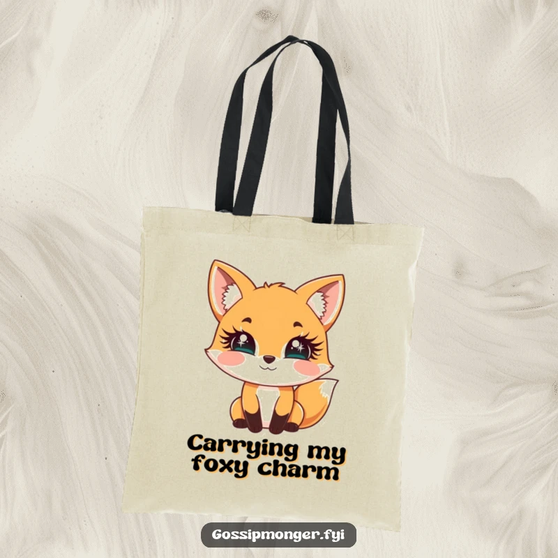 Funny Fox Tote Bag: A cheerful fox playfully bats its oversized, sparkly eyelashes, great for a funny and stylish gift.