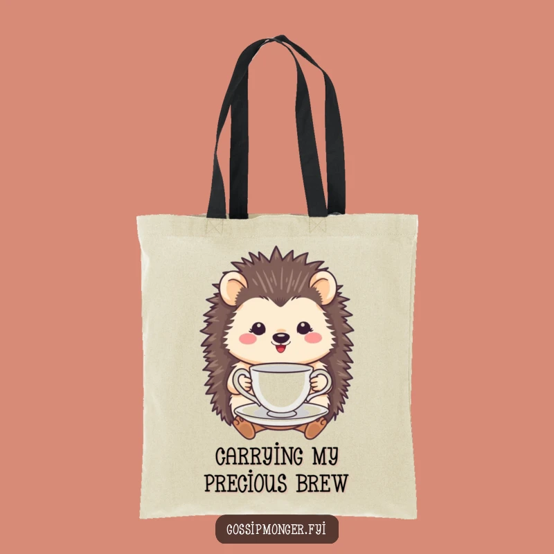 Funny Hedgehog Tea Cup Tote Bag: Carry Your Essentials with Delicate Style