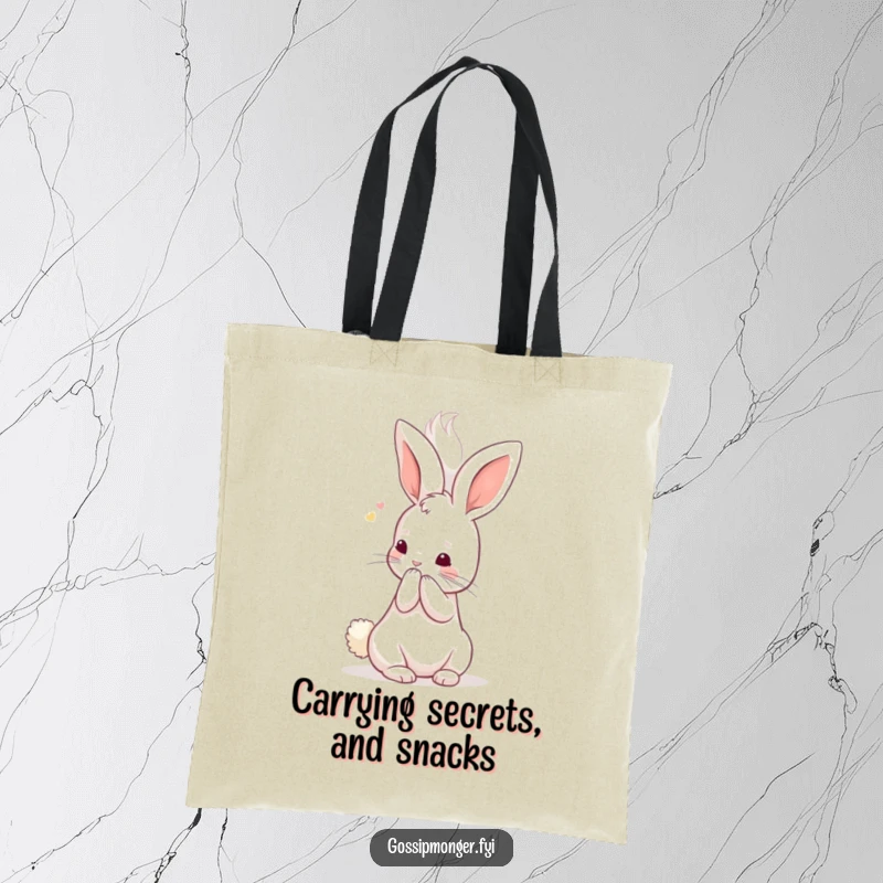 Funny Kawaii Rabbit Tote Bag: A tiny, adorable bunny whispers secrets into a giant, fluffy ear, a humorous and practical accessory.